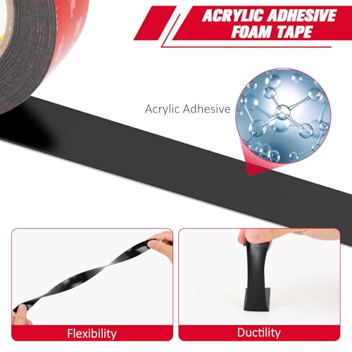 Bulina 3M Double Sided Tape VHB 0.5" x 15.4 Ft 5925, Heavy Duty Mounting Tape, Foam Tape Strong Adhesive for Automotive Emblem Trim Décor Dashboard Home Office Logos Indoor Outdoor, Black, 0.025in Thick - Image 2