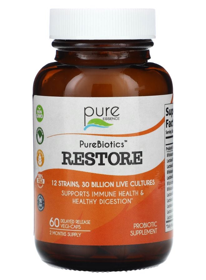 Pure Essence PureBiotics Restore 60 Delayed Release Vegi-Caps