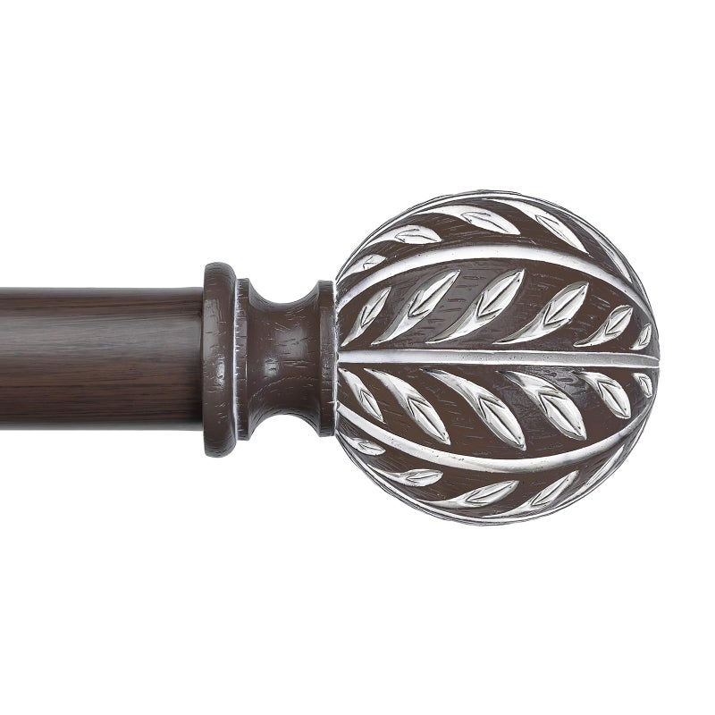 Wolistsa Boho Wood Curtain Rod, Walnut Long Decorative Curtain Rods for Windows 66 to 120 Inch with Handmade Wood Grain Leaf Finials, 1 Inch Adjustable Heavy Duty Window Treatment Rods, Easy Install - Image 1