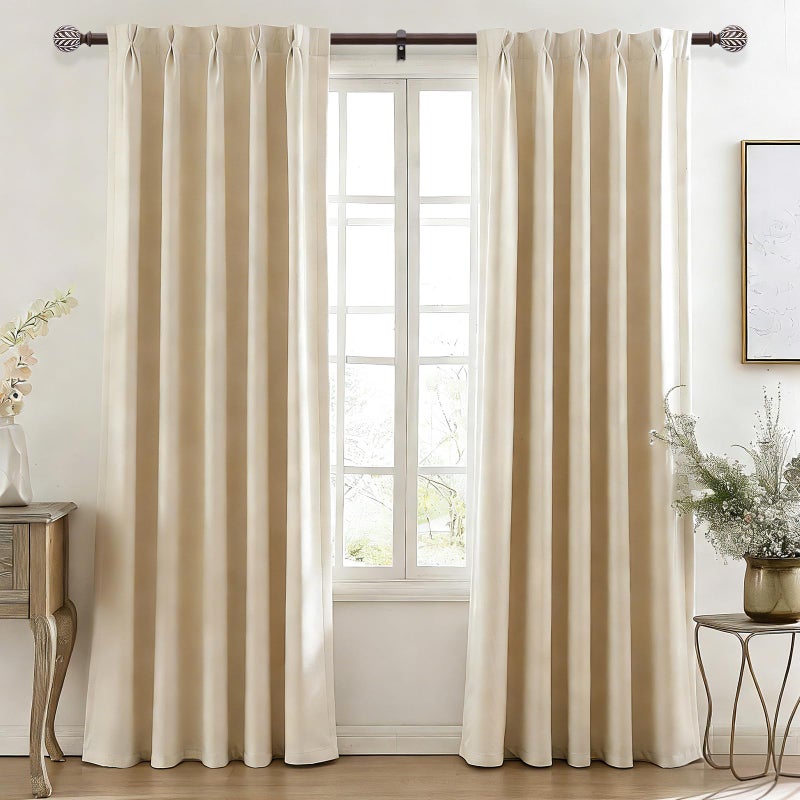 Wolistsa Boho Wood Curtain Rod, Walnut Long Decorative Curtain Rods for Windows 66 to 120 Inch with Handmade Wood Grain Leaf Finials, 1 Inch Adjustable Heavy Duty Window Treatment Rods, Easy Install - Image 2