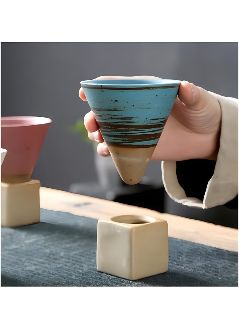 Ceramic Coarse Pottery Coffee Mug with Base, Porcelain Coffee Cup,Ceramic Tea Cup Mug for Coffee Matcha Tea Latte Yogurt, for Home Party,Blue