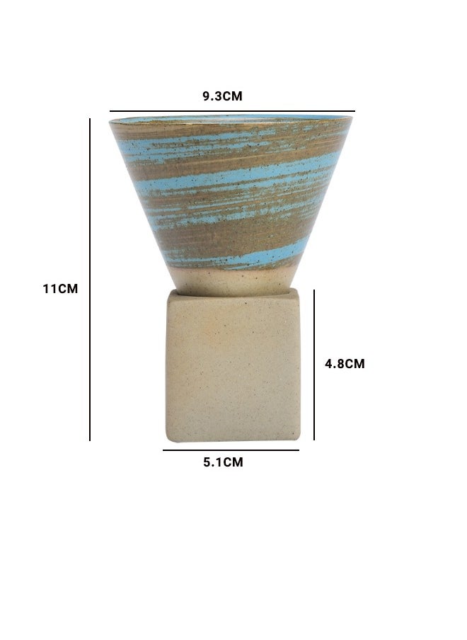 Ceramic Coarse Pottery Coffee Mug with Base, Porcelain Coffee Cup,Ceramic Tea Cup Mug for Coffee Matcha Tea Latte Yogurt, for Home Party,Blue