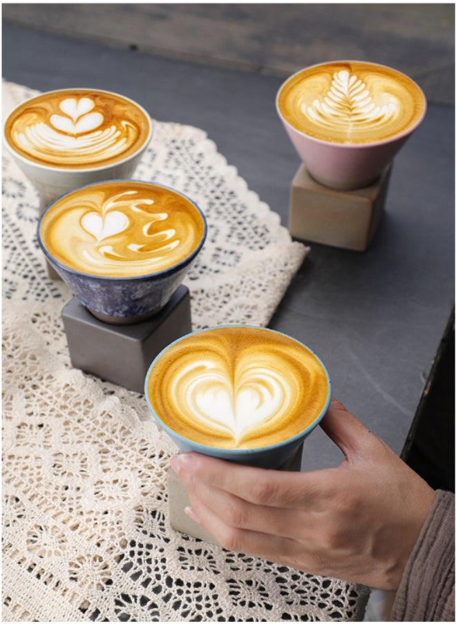 Ceramic Coarse Pottery Coffee Mug with Base, Porcelain Coffee Cup,Ceramic Tea Cup Mug for Coffee Matcha Tea Latte Yogurt, for Home Party,Blue