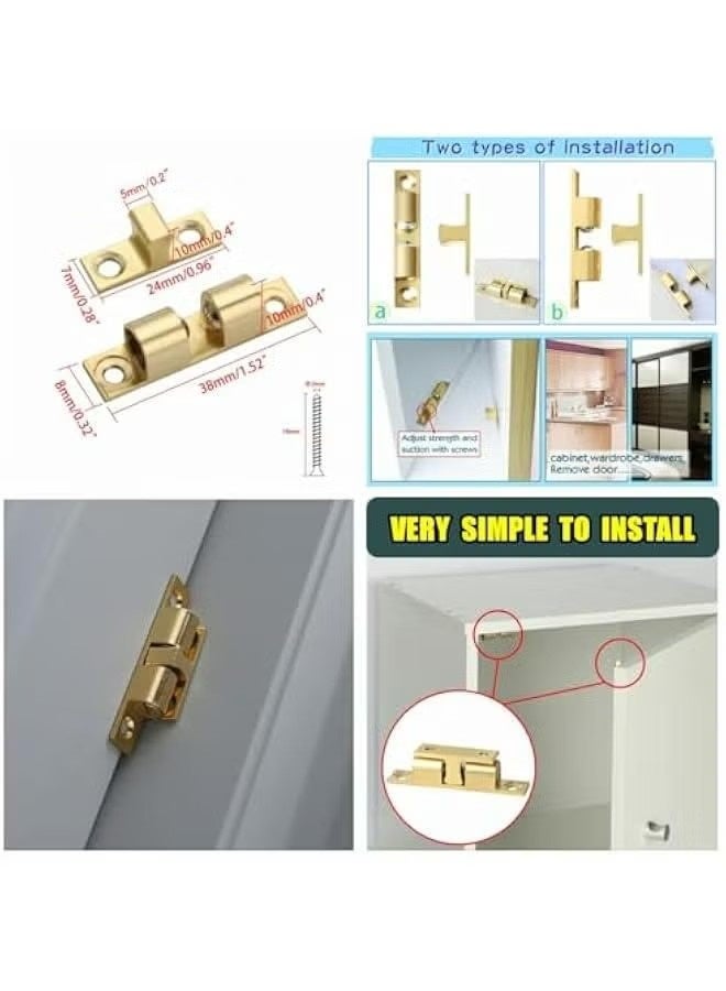 4 قطع مزلاج بكرة شد مزدوجة للخزانة والخزانة وأبواب الأثاث، 40 مم من النحاس الصلب، مزلاج باب قابل للتعديل، مع مسامير التثبيت - Image 4