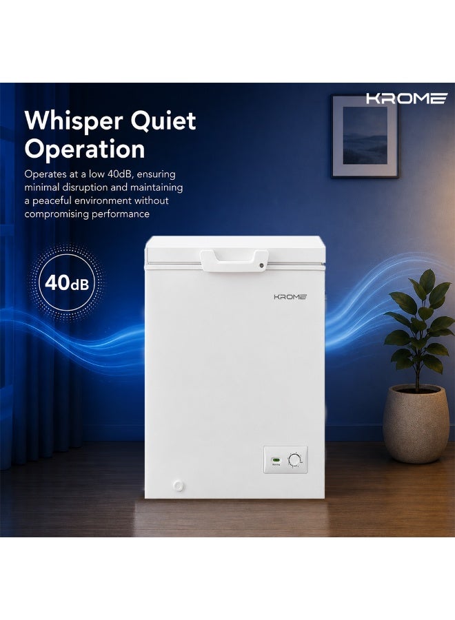 كروم Krome 150L Chest Freezer, 98L Net Capacity, 4 Star Freezer, 13.5 Hours Power-Off Storage, 40dB Low Noise, R600a Refrigerant, LED Light, Door Lock, White 98 L 100 W KR-CF150H white - Image 4