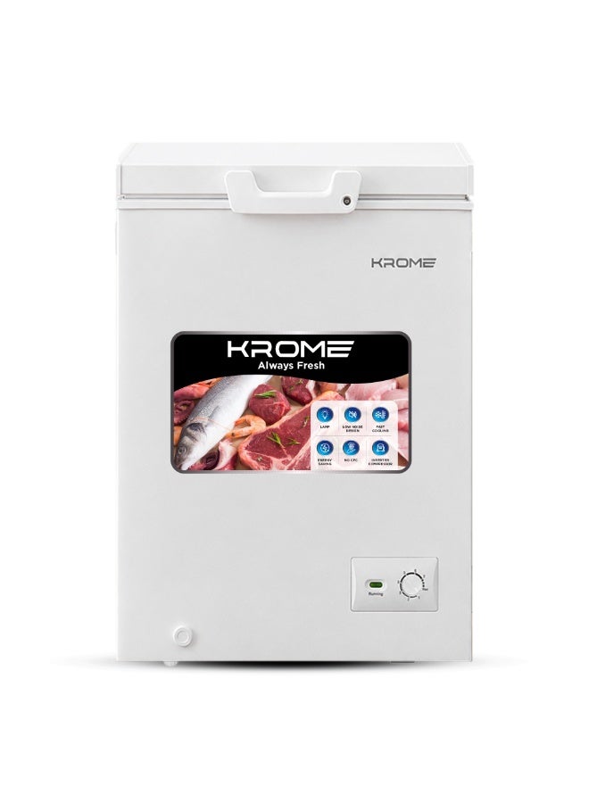 كروم Krome 150L Chest Freezer, 98L Net Capacity, 4 Star Freezer, 13.5 Hours Power-Off Storage, 40dB Low Noise, R600a Refrigerant, LED Light, Door Lock, White 98 L 100 W KR-CF150H white - Image 1