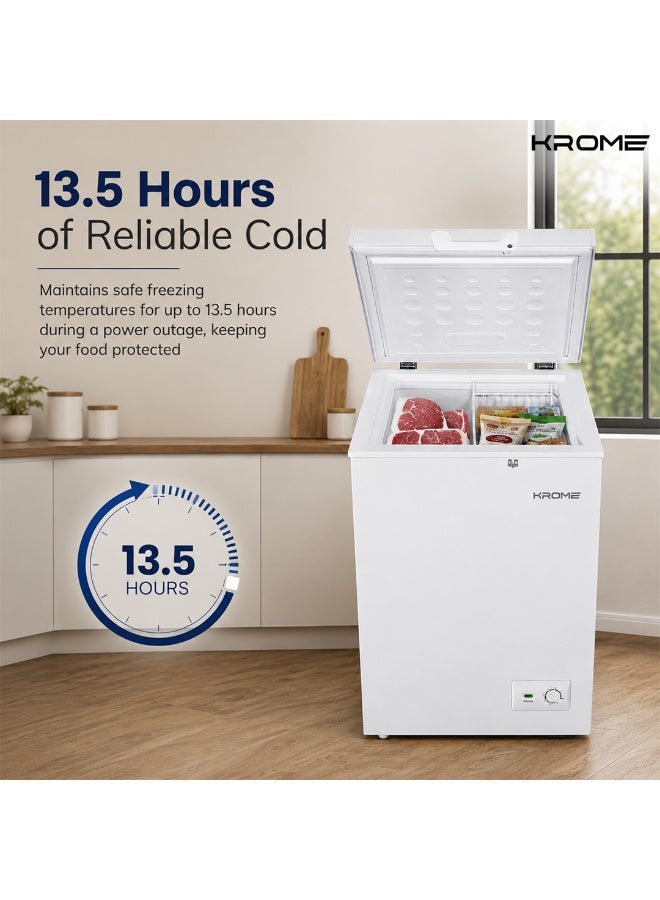 كروم Krome 150L Chest Freezer, 98L Net Capacity, 4 Star Freezer, 13.5 Hours Power-Off Storage, 40dB Low Noise, R600a Refrigerant, LED Light, Door Lock, White 98 L 100 W KR-CF150H white - Image 3