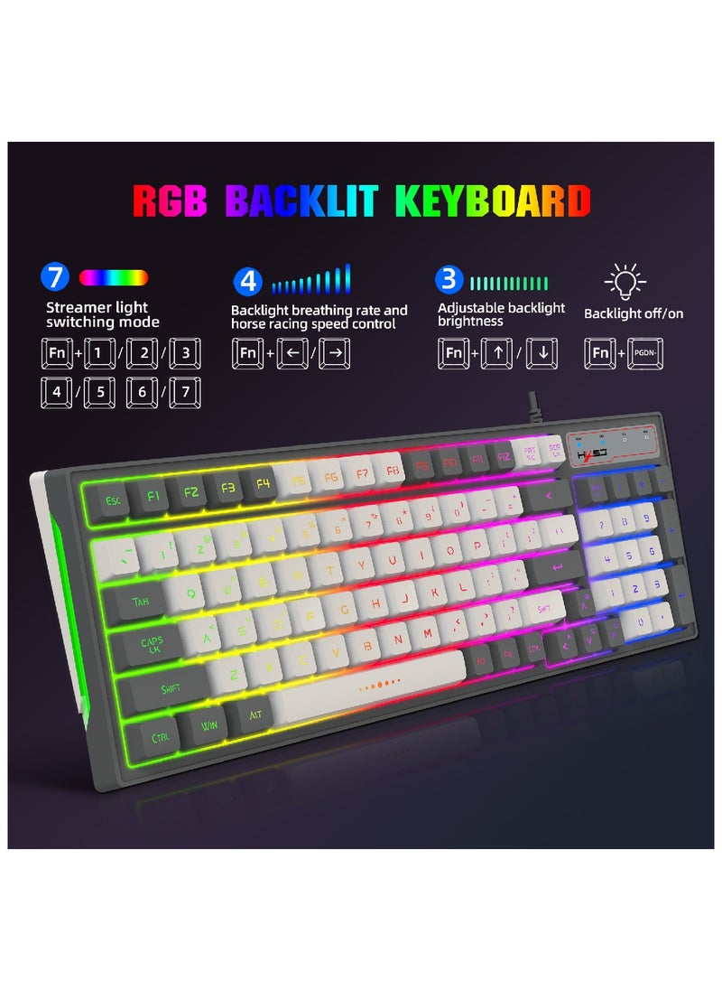 V600 Gaming Keyboard RGB Backlit Two Color Injection Molding Keycap Gray And Black Color Matching Wired Keyboard