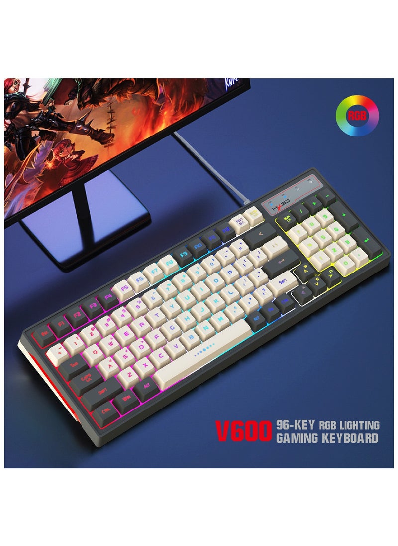 V600 Gaming Keyboard RGB Backlit Two Color Injection Molding Keycap Gray And Black Color Matching Wired Keyboard