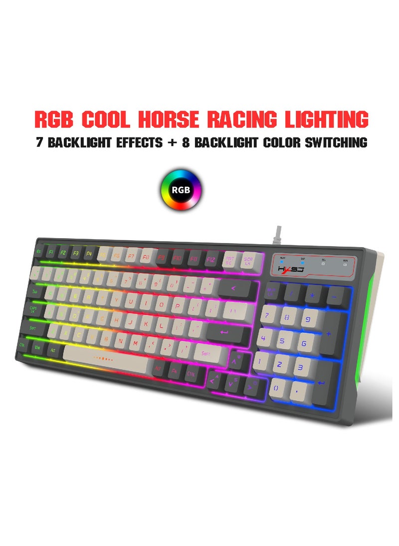 V600 Gaming Keyboard RGB Backlit Two Color Injection Molding Keycap Gray And Black Color Matching Wired Keyboard