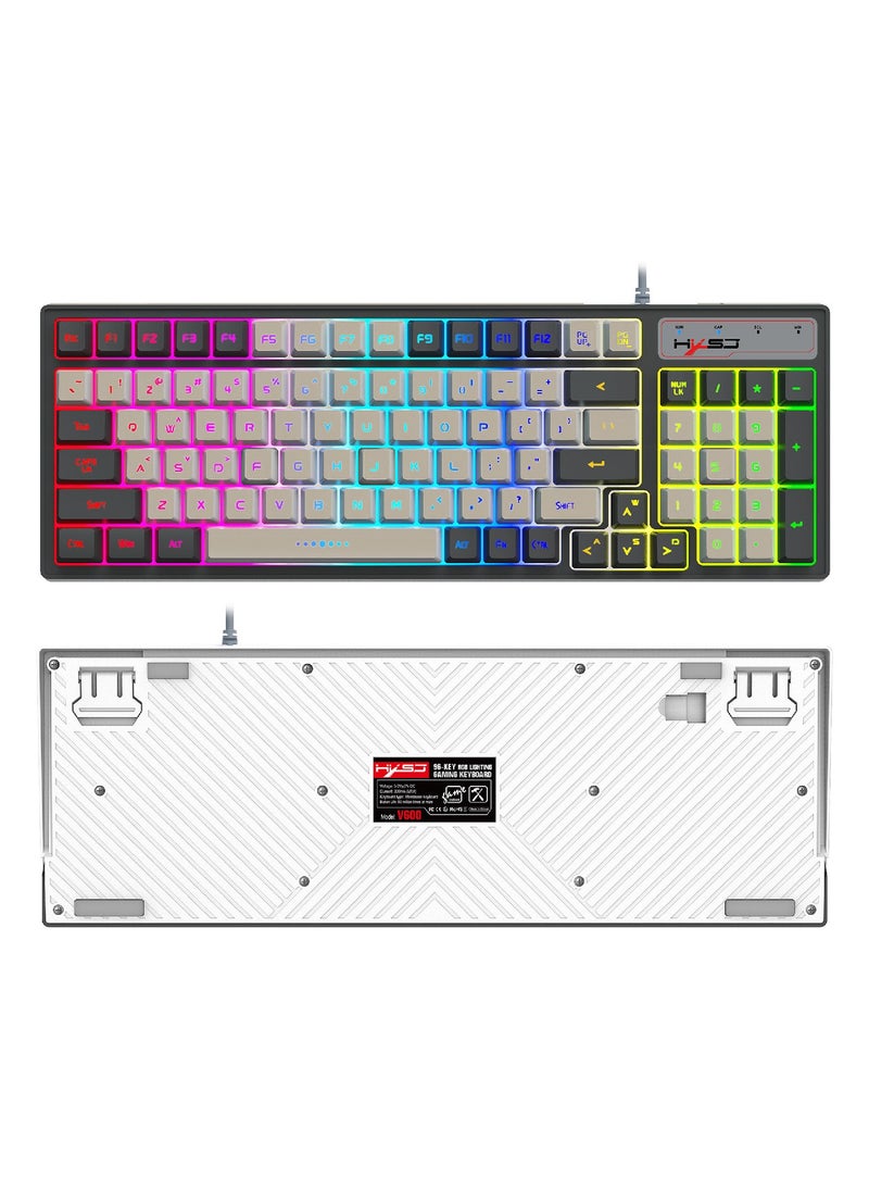V600 Gaming Keyboard RGB Backlit Two Color Injection Molding Keycap Gray And Black Color Matching Wired Keyboard