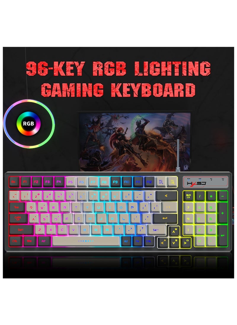 V600 Gaming Keyboard RGB Backlit Two Color Injection Molding Keycap Gray And Black Color Matching Wired Keyboard
