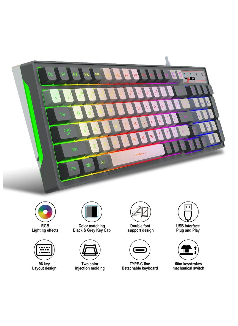 V600 Gaming Keyboard RGB Backlit Two Color Injection Molding Keycap Gray And Black Color Matching Wired Keyboard