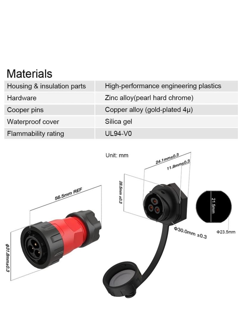 Excefore 3 Pin Waterproof Connector Industrial Power Circular Connector Aviation Cable Connector for Industrial Power Car and Other Indoor/Outdoor Male and Female Connectors - Image 3