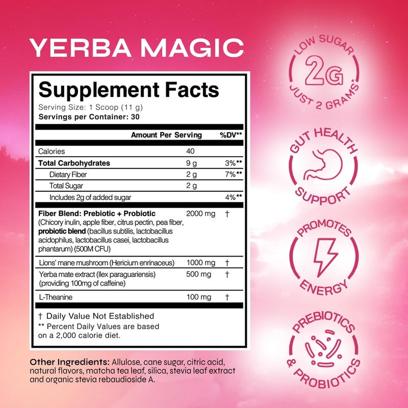 BRAINISTA Yerba Magic Strawberry Matcha - Instant Yerba Mate Tea Powder with Nootropics, Prebiotics & Probiotics for Clean Energy and Mental Clarity - Image 2