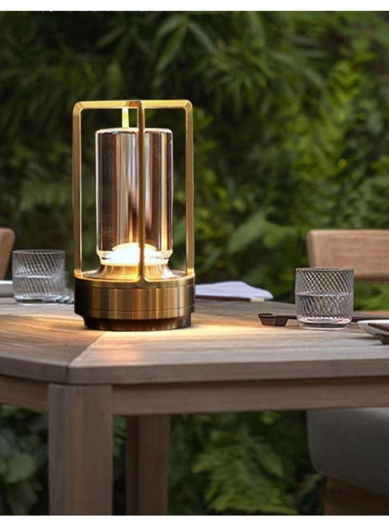 دامال مصباح طاولة معدني محمول باللمس، مصباح طاولة داخلي/خارجي، مصباح LED قابل للشحن بدون سلك بثلاث إضاءات، مناسب للمطاعم/غرف النوم/المقاهي/التخييم (ذهبي) - Image 1