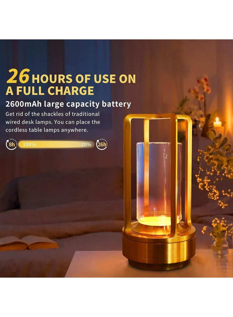 دامال مصباح طاولة معدني محمول باللمس، مصباح طاولة داخلي/خارجي، مصباح LED قابل للشحن بدون سلك بثلاث إضاءات، مناسب للمطاعم/غرف النوم/المقاهي/التخييم (ذهبي) - Image 4