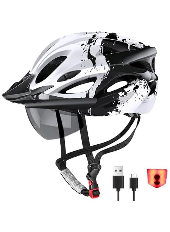 HOOKOR Bike Helmet for Men Women, Lightweight Cycle Helmet with LED Light Magnetic Goggle Sun Visor, Mountain&Road Bicycle Helmets for Adult Cycling Adjustable Size (Fits 57-62cm) - Image 1
