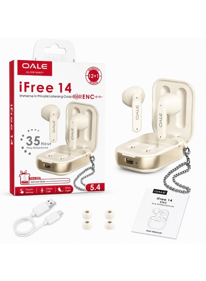 OALE iFree 14 Wireless Earbuds Bluetooth 5.4 with ENC Call Noise Reduction, Touch Sensor, Up to 35 Hours Playtime, Ultra-Light Design