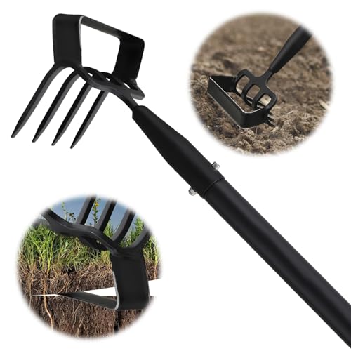 EUIJOIP Garden Hoe 62 Inch Weed Tool Long Soil Tiller Cultivator Heavy Duty Metal Stirrup Hoe Weeder Scraper Rake for Flower Beds Patio Garden Loosening Soil Weeding Digging - Image 1