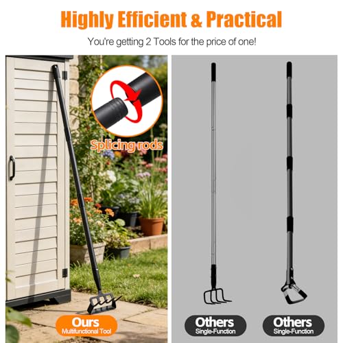 EUIJOIP Garden Hoe 62 Inch Weed Tool Long Soil Tiller Cultivator Heavy Duty Metal Stirrup Hoe Weeder Scraper Rake for Flower Beds Patio Garden Loosening Soil Weeding Digging - Image 3
