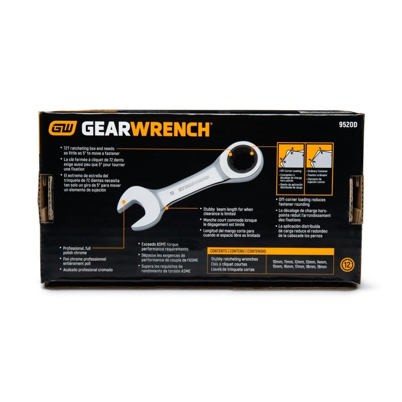 GEARWRENCH 10 Piece 12 Point Stubby Ratcheting Combination Wrench Metric Set | 9520D - Image 2