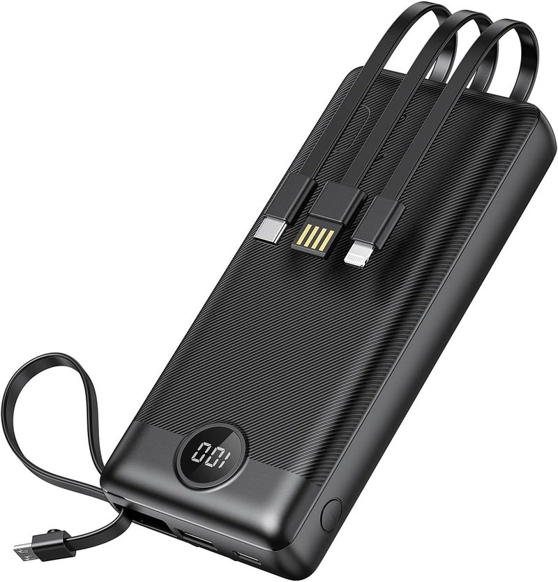 VRURC Global sizing options Powerbank, Power Bank 20000mAh with Built in Cables, USB C 22.5W Fast Charging Portable Charger, 4 Output 2 Input Phone Battery Pack with LED Display Compatible with iPhone, Samsung, Tablet Multi-market matching options - Image 1
