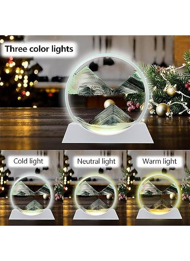 Arabest - 3 Color Changing Moving Sand Art Picture Round Glass 3D Deep Sea Sandscapes for Relaxing Desktop Decoration in Home Office - Image 1