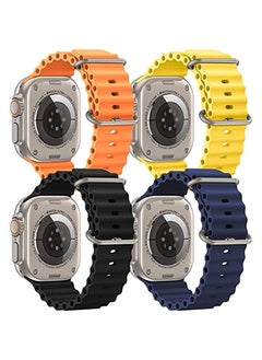 4 Pack Ocean Band Compatible with Apple Watch Ultra Band 49mm 45mm 44mm 42mm Men Women, Soft Silicone Sport Band Replacement Strap for Apple Watch Ultra iWatch Series 8 7 SE 6 5 4 3 2 1