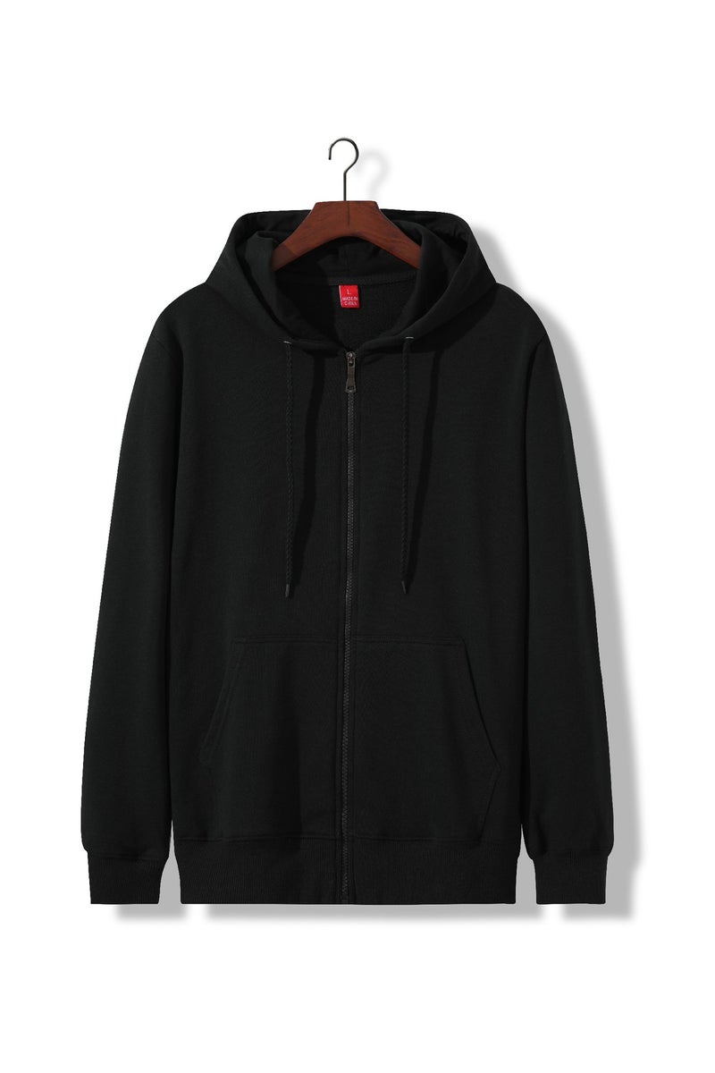 Thin Pure Cotton Large Terry Zipper Hooded Sweatshirt Custom Printed Logo Heavy Hoodie Loose Jacket Embroider - Image 1