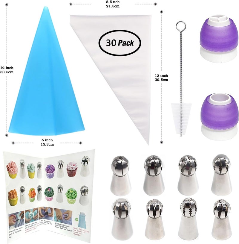 GEMLON Russian Ball Piping Tips Set, 43 PCS Stainless Steel Piping Bags and Tips Set Large Flower Piping Tips for Cake Decorating, Cupcake Icing Tips Frosting Piping Kit Baking Cake Decorating Supplies - Image 4