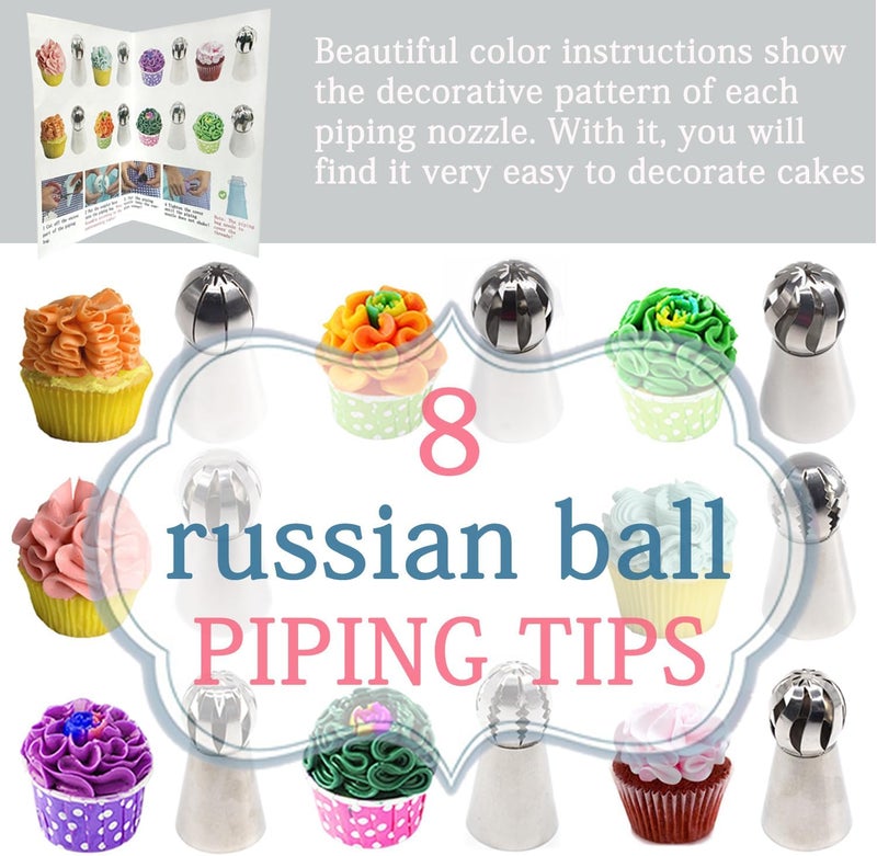 GEMLON Russian Ball Piping Tips Set, 43 PCS Stainless Steel Piping Bags and Tips Set Large Flower Piping Tips for Cake Decorating, Cupcake Icing Tips Frosting Piping Kit Baking Cake Decorating Supplies - Image 3
