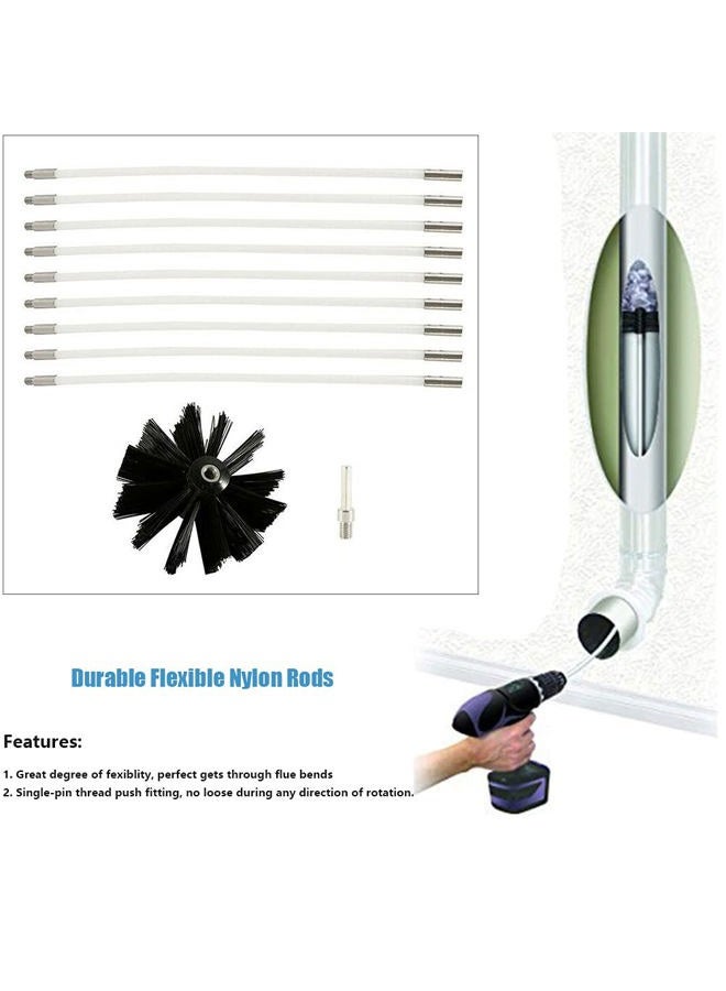 Copgge 12 Feet Fireplace Brush Rod Set Chimney Flue Sweep Brush 9 Flexible Nylon Rods & Brush Heads Soot Broom Brush Duct Vent Cleaning Set for Fireplace, Dryer Vent, Cooker Hood… - Image 3
