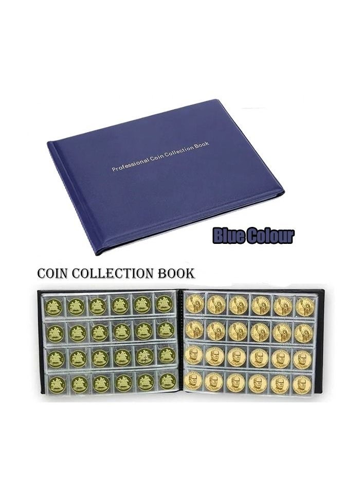 1-Piece Coins Holder,Store 240 Coins Portable Album,Coin Storage Book Case Folder Collection,Colour Blue