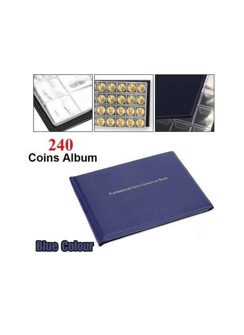 1-Piece Coins Holder,Store 240 Coins Portable Album,Coin Storage Book Case Folder Collection,Colour Blue