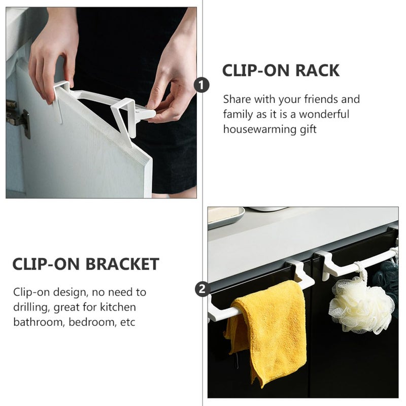 4Pcs White Plastic Over Cabinet Towel Rack Single Layer Holder Organizer For Bathroom Kitchen Door Storage - Image 4