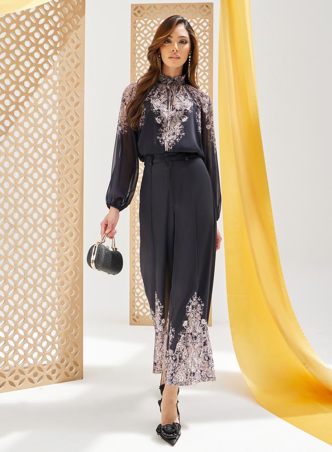 ستايلي بلوزة بأكمام بالون وطبعة موضعية - Image 2