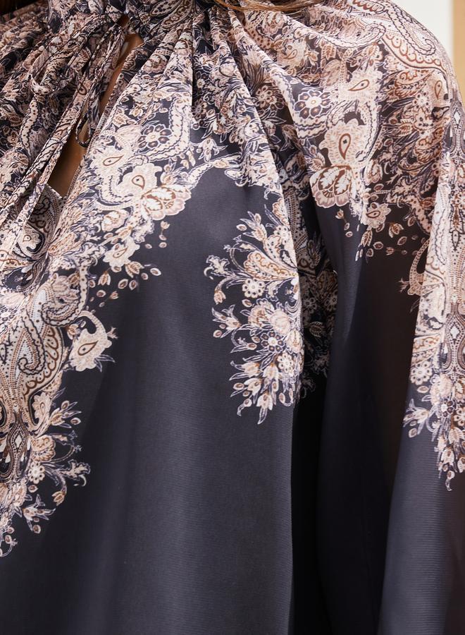 ستايلي بلوزة بأكمام بالون وطبعة موضعية - Image 4