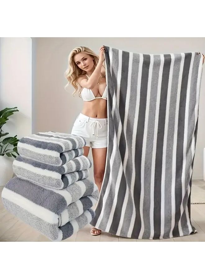 Gray Stripes Microfiber Towels Set Quick Dry Absorbent Lightweight for Beach Pool Travel Hotel Home - Image 2