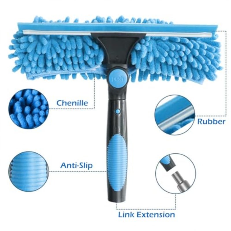 Window Cleaner, 4.3 M Telescopic Window Wiper Cleaning Kit, Window Cleaning Device with Silicone Wiper and Microfiber Scrubber, Shower Wiper for Glass, Cars, Floors, Walls - Image 3