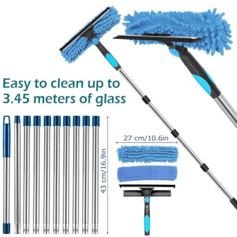 Window Cleaner, 4.3 M Telescopic Window Wiper Cleaning Kit, Window Cleaning Device with Silicone Wiper and Microfiber Scrubber, Shower Wiper for Glass, Cars, Floors, Walls - Image 4