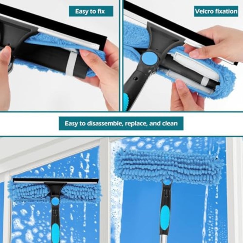 Window Cleaner, 4.3 M Telescopic Window Wiper Cleaning Kit, Window Cleaning Device with Silicone Wiper and Microfiber Scrubber, Shower Wiper for Glass, Cars, Floors, Walls - Image 5
