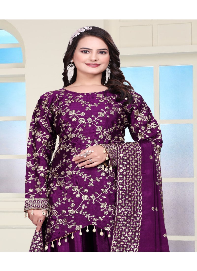 Super Asian Chinnon Sharara Set with Sequin Embroidery & Real Kodi Lace – Fully Stitched  - Image 4