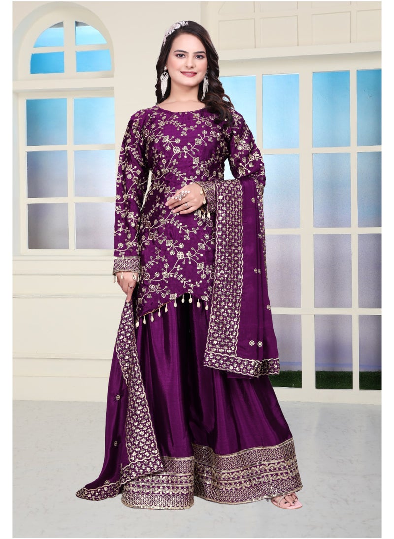 Super Asian Chinnon Sharara Set with Sequin Embroidery & Real Kodi Lace – Fully Stitched  - Image 2