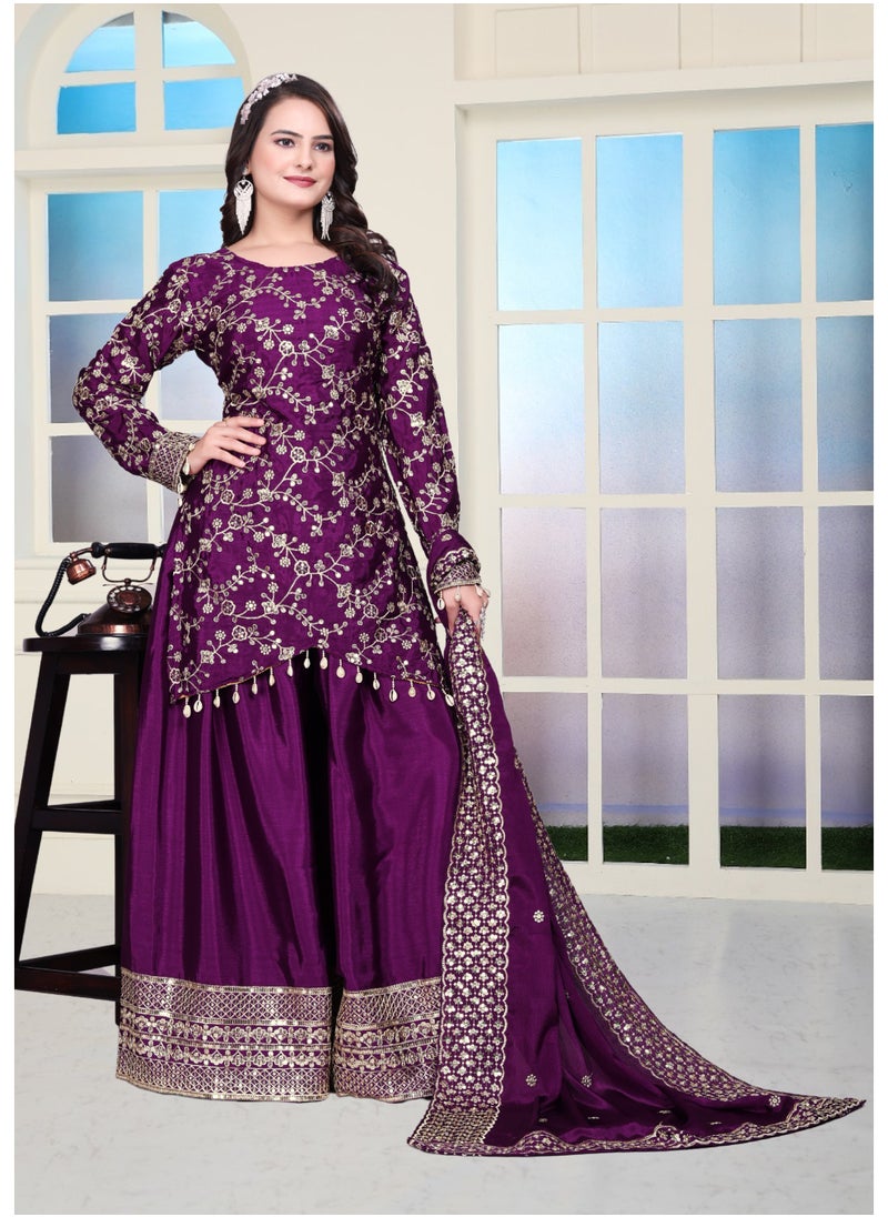 Super Asian Chinnon Sharara Set with Sequin Embroidery & Real Kodi Lace – Fully Stitched  - Image 1