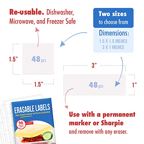 MESS Erasable Kitchen Labels, 96-Pack (1x3 & 1.5") – White Dry Erase Stickers for Pantry, Jars, Food Containers, Fridge & Freezer - Image 5