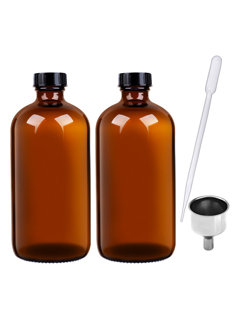 SKYLINK 2Pack 16oz Amber Glass Boston Round Bottles with Leakproof Phenolic Poly Cone Caps – Ideal for Secondary Fermentation, Condiments, and Homemade Essential Oils  - Image 1