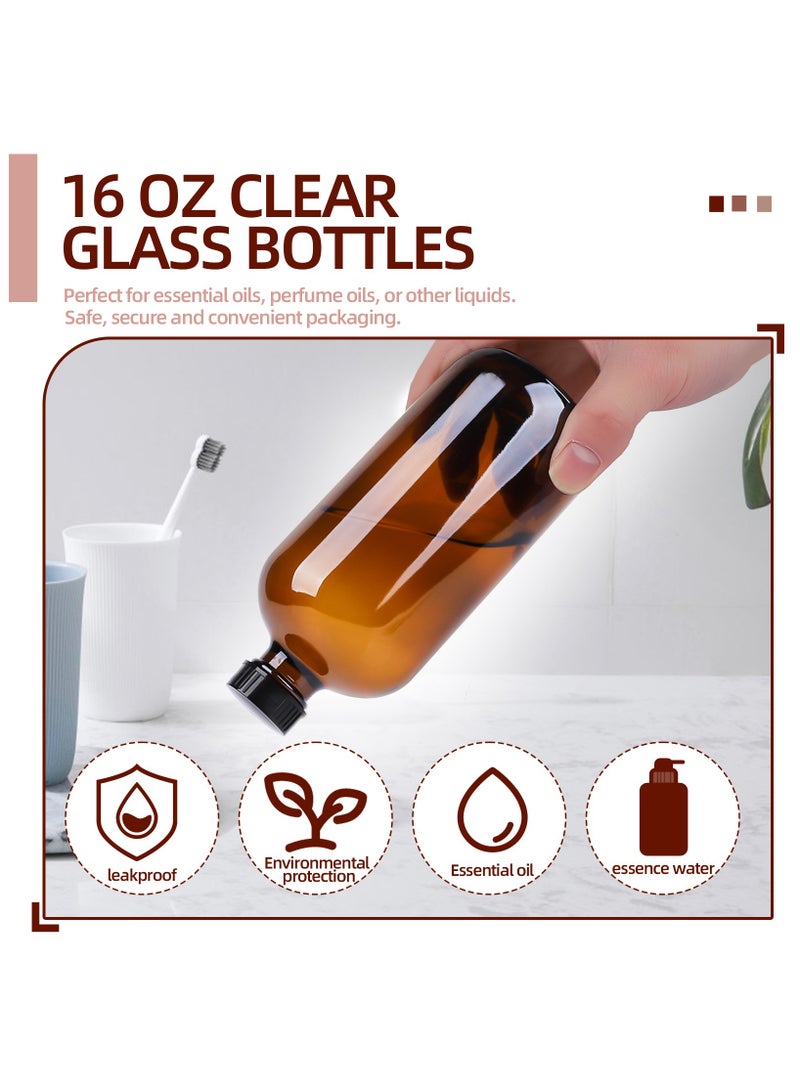 SKYLINK 2Pack 16oz Amber Glass Boston Round Bottles with Leakproof Phenolic Poly Cone Caps – Ideal for Secondary Fermentation, Condiments, and Homemade Essential Oils  - Image 3