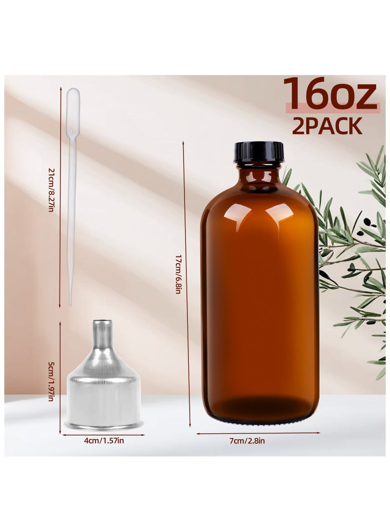SKYLINK 2Pack 16oz Amber Glass Boston Round Bottles with Leakproof Phenolic Poly Cone Caps – Ideal for Secondary Fermentation, Condiments, and Homemade Essential Oils  - Image 2