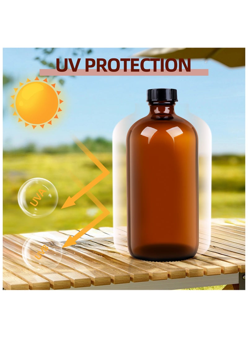 SKYLINK 2Pack 16oz Amber Glass Boston Round Bottles with Leakproof Phenolic Poly Cone Caps – Ideal for Secondary Fermentation, Condiments, and Homemade Essential Oils  - Image 5